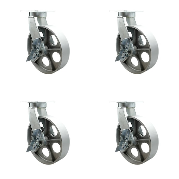 Service Caster 10'' Heavy Duty Semi Steel Cast Iron Swivel Caster Set with Brakes, 4PK CRAN-SCC-KP92S1030-SSR-SLB-4 - main